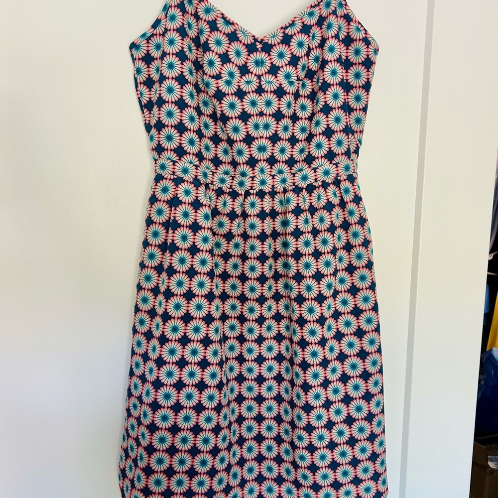 J. Crew Teal and Pink geometric print Sundress, Sz 4